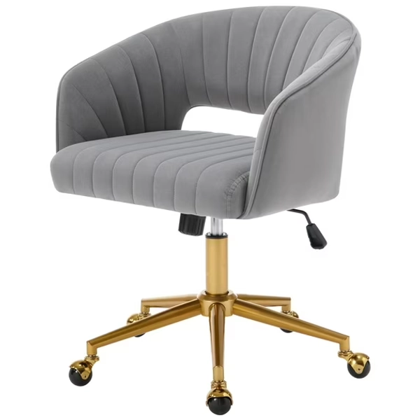 Westice Home Office Desk Chairs, Velvet Rolling Chair, Height Adjustable Swivel Vanity Chair, Ergonomic Chair for Study, Living Room Computer Room, Grey