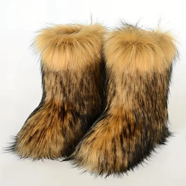 women faux fur boot furry fluffy round toe suede snow winter - Temu