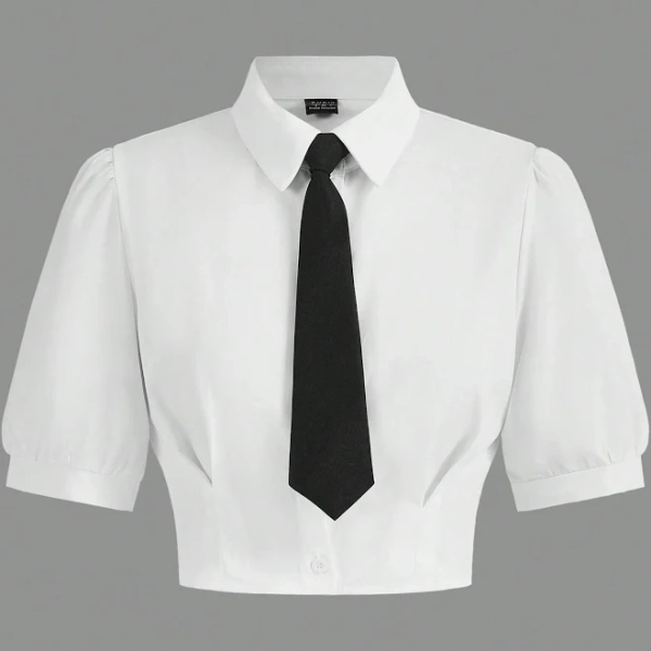 SHEIN Solid Short Sleeve Crop Shirt with Tie