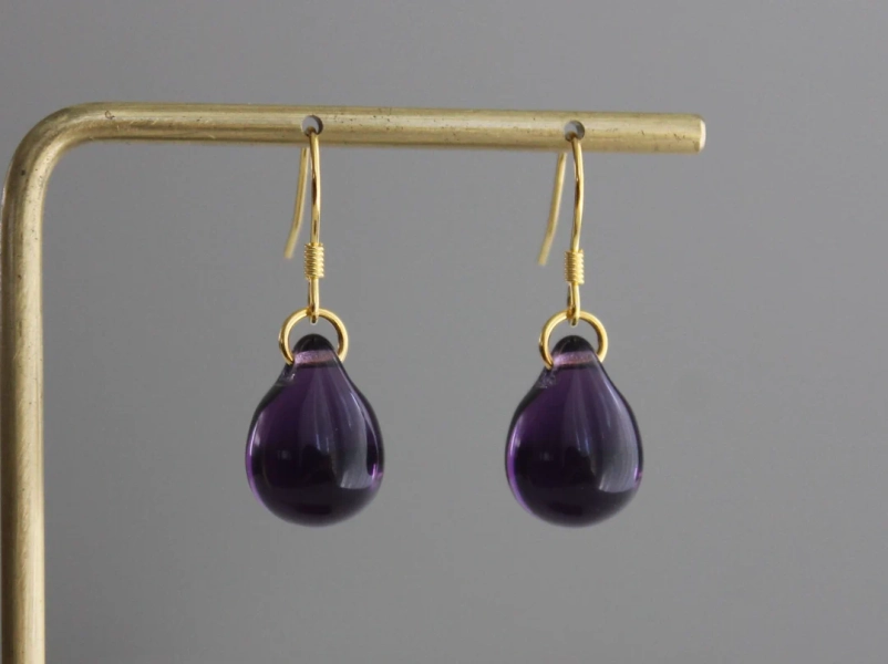 Gold Plated Over Silve Deep Purple Teardrop Earrings Minimal Earrings - Etsy Australia