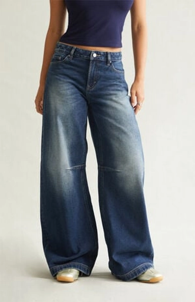 Pacsun Remi Baggy Barrel Jeans Knee Dart Dark Blue | PacSun