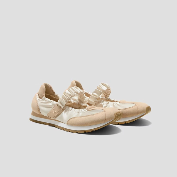 Round-Toe Satin Mary Janes (Ayla), LIGHT GOLD & ALMOND, EU35 | VIVAIA
