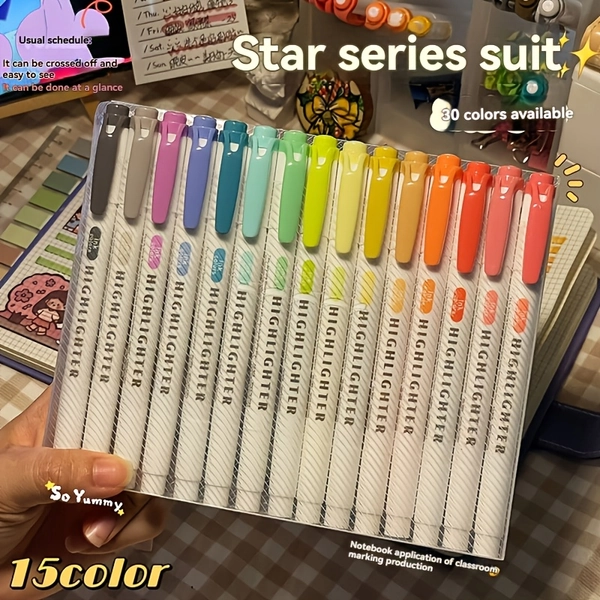 Dual-Tip Dual-Color Highlighter Pen Set | PRO/Thick and Thin, Water-based Ink, Ideal for Office and Study, Easy Marking, Anti-See-Through