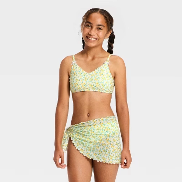 Girls' 3pc Rosie Blooms Bikini Set - art class™ Yellow S