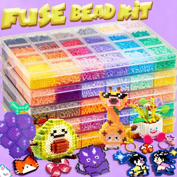 24-Color Fuse Bead Kit, 9600pcs+ & 38400pcs+ Boxed Set with Multiple Patterns, Keychain Hanger & Making Board – Perfect for Birthday, Graduation, Back-to-School Season, Valentine'S Day