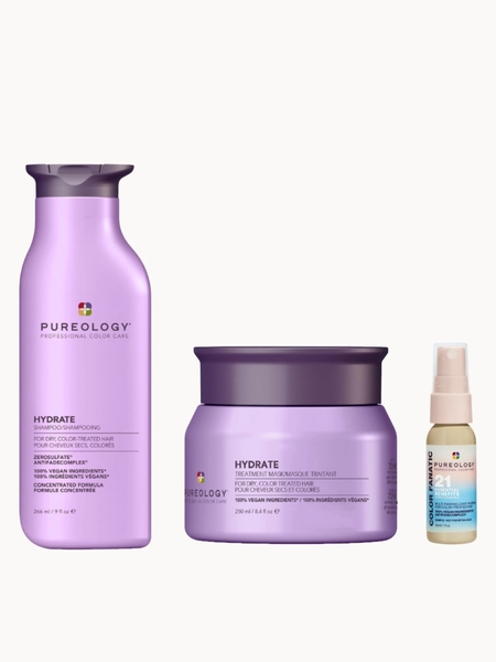 Pureology Hydrate Nourishing Shampoo, Pureology Hydrate Hair Treatment Mask & Pureology Color Fanatic Multi-Tasking Spray Bundle | LOOKFANTASTIC