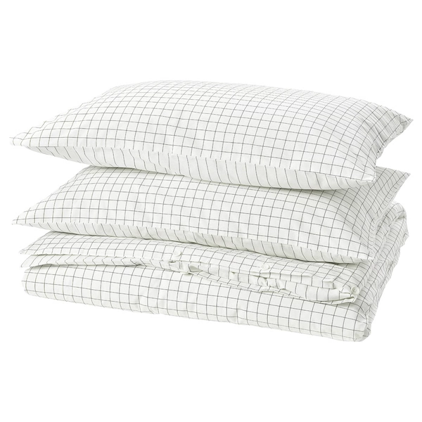 DOFTAKLEJA Housse de couette et taie(s) - blanc/anthracite 2 places/grand 2 places