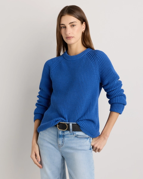 Women's 100% Organic Cotton Fisherman Crew Sweater in Ivory