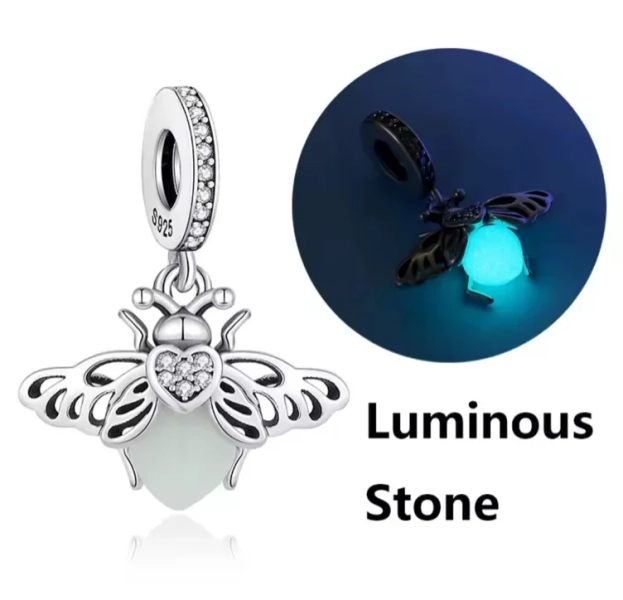 Original-Charms aus 925er-Sterlingsilber, Schmetterling, Glühwürmchen, Glücksklee, Perlen, passend für Markenarmbänder, Halsketten, DIY-Schmuck für Frauen - AliExpress 