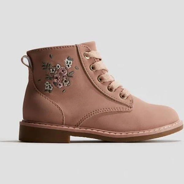 H&M Girls Embroidered Lace-Up Boots