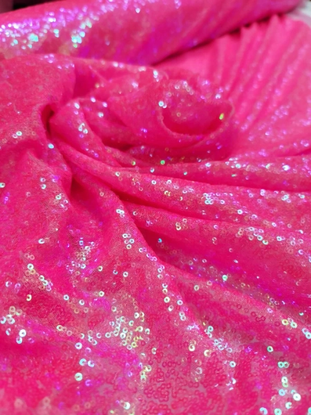 Neon Pink Iridescent Sequin Fabric: Hologram Glitz Mini Sequins, 58 Inch Wide