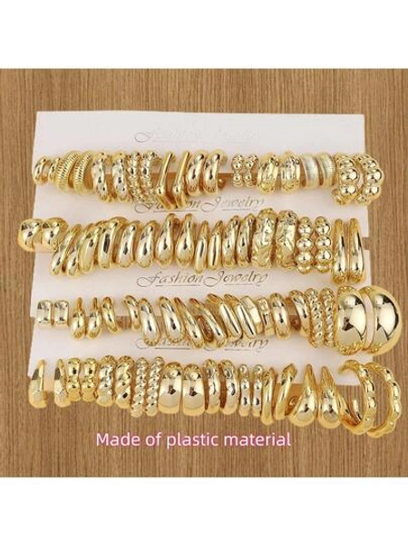 1 Pair-40 Pairs The Latest Fashion In Europe And America,Plastic Material With Fashionable Golden-Plating, C-Shaped Hoop Earrings, Ladies' Best-Selling Earrings