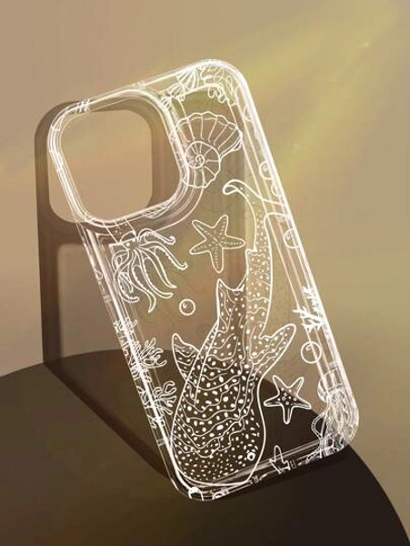 1pc Minimalist Line Drawing Pink Ocean Whale Pattern Airbag Anti-Slip Soft Phone Case Compatible With IPhone 11/12/13/14/15/16 Pro Max