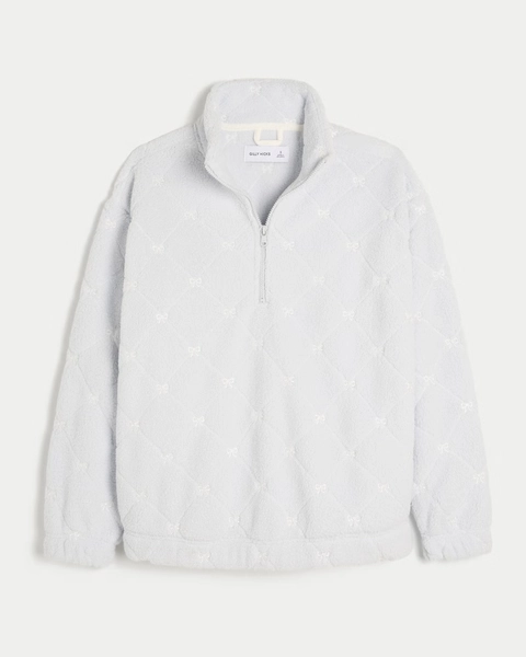 Gilly Hicks Bow Embroidery Sherpa Quarter-Zip Sweatshirt