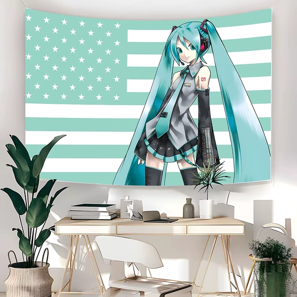 Miku American Flag Tapestry Anime Background Decoration Tapestry Bedhead Tapestry Living Room Tapestry Bathroom Tapestry