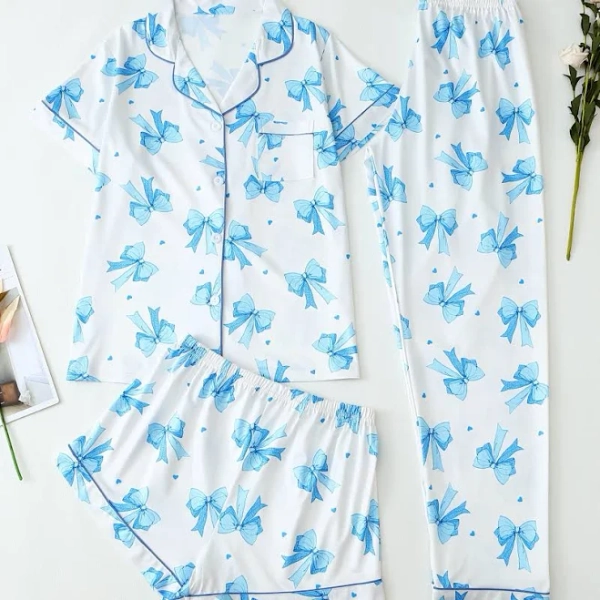 Teen Girls Bow Print Pajama Set