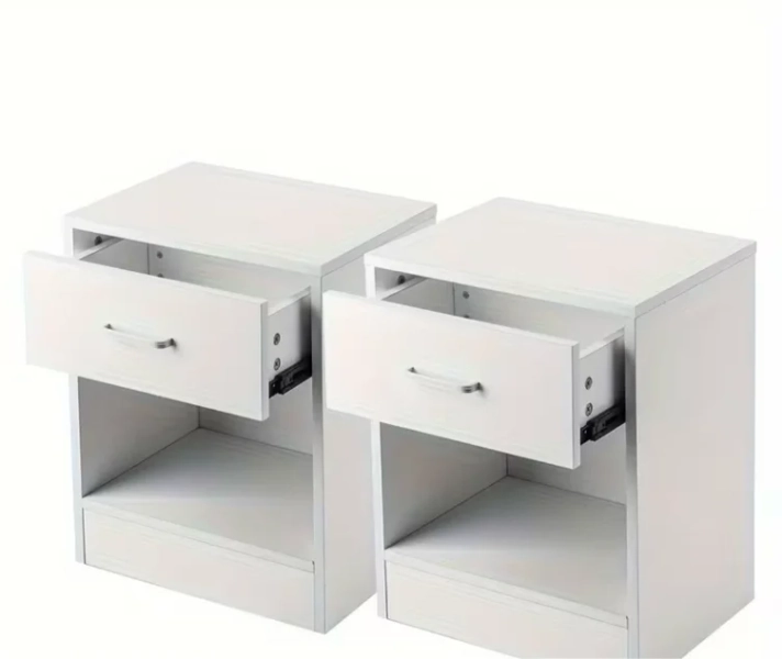 Set of Two Bedside Tables Made of Black Linen Surface Density Board, Featuring a Triamine End, Measuring 15.75*11.81*19.69inch with One Drawer Each