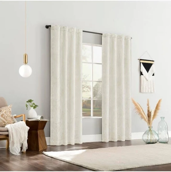 Sun Zero Pedra Paisley Embroidery 100% Blackout Back Tab Curtain Panel