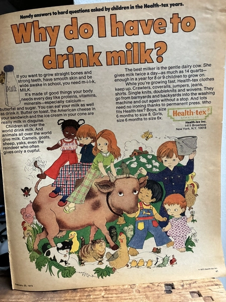 1973 Health-Tex Childrens Clothing PRINT AD Drink Milk!