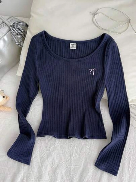 Tween Girls' Ribbed Crew Neck Elastic Fitted All-Match Versatile Long Sleeve T-Shirt, Comfortable Cozy Fall & Winter Styles Estilos Acogedores De Otoño&Invierno Suitable For Autumn/Winter Daily Wear,Street Style, Home Long Sleeve Top Tight Tops For Teens Long Sleeve Top Kids