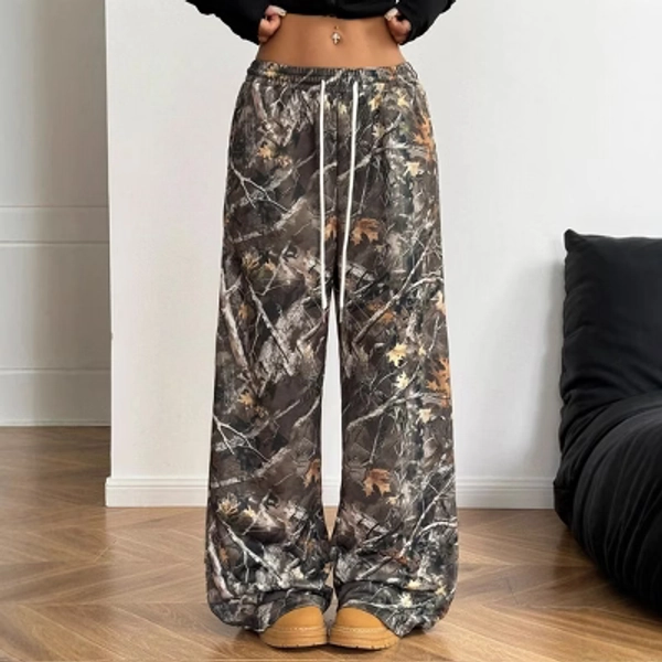 Women Sweatpant Wide Leg Loose Camouflage Pants Camo Cargo Pants Joggers with Pockets,M,Gray