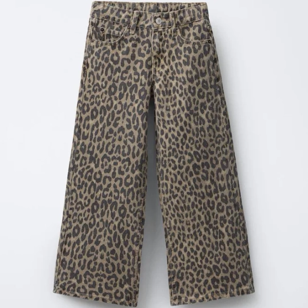 Zara Kids Wide Leg Animal Print Jeans