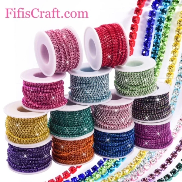 64 colors of SS12 colored rhinestone string, 3mm High Quality Glass Crystals Rhinestone Chain with, 1 yard plus ,quick shipping from USA