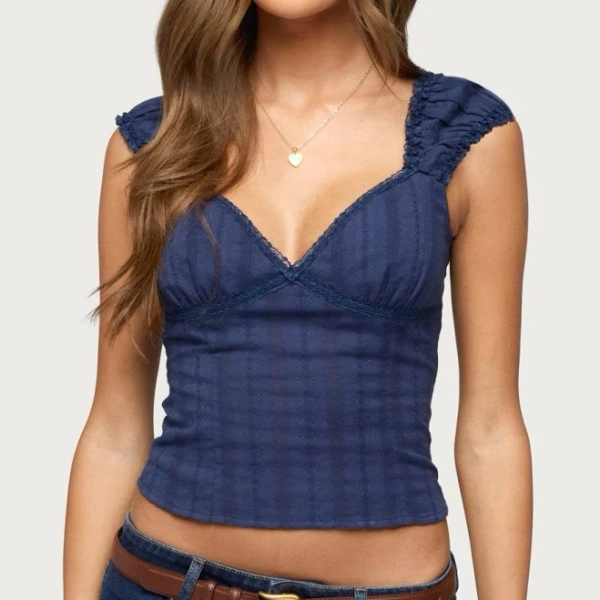 Edikted Women's Katherine Embroidered Lace Trim Sleeveless Cotton Top