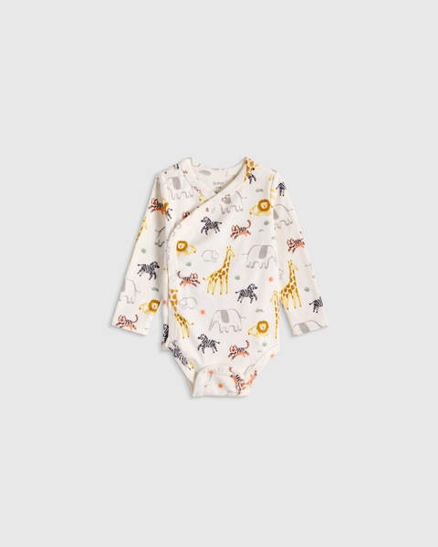 100% Organic Cotton Long Sleeve Kimono Bodysuit - Baby in Navy