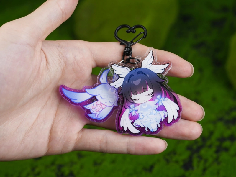 Genshin Impact Columbina & Moon Spirit Glitter Acrylic Keychain - Dual Charm Fandom Accessory for Bags, Keys  Display
