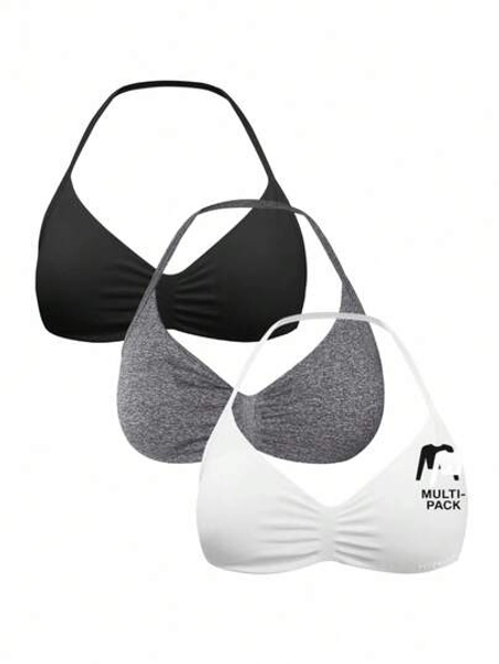 Musera Sport Musera Sport Ruched Halterneck Sports Bra Mixed Colour 3 Multipack Set Casual Active Workout Gym Fall Autumn Back To School