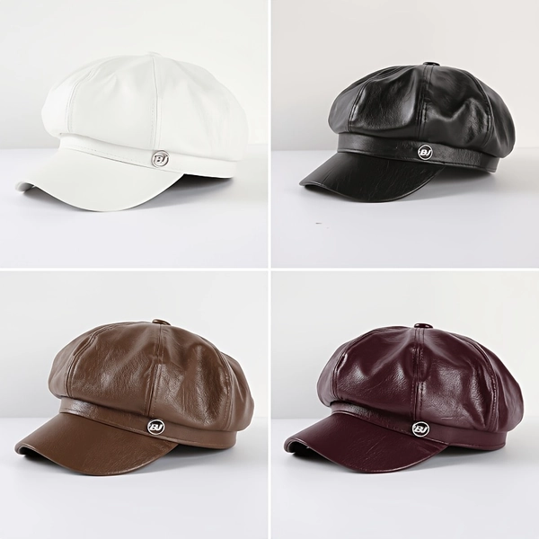 Dames Newsboy Cap PU met Zonneklep Baret Chauffeursmuts Vintage Dames Newsboy Cap Bakkersmuts Newsboy Cap Dames PU Chauffeur Schilder Gatsby Alice Baret