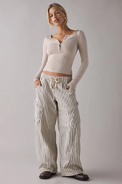 BDG Station Cocoon Baggy Barrel Leg Cargo Pant in White, Women's at Urban Outfitters