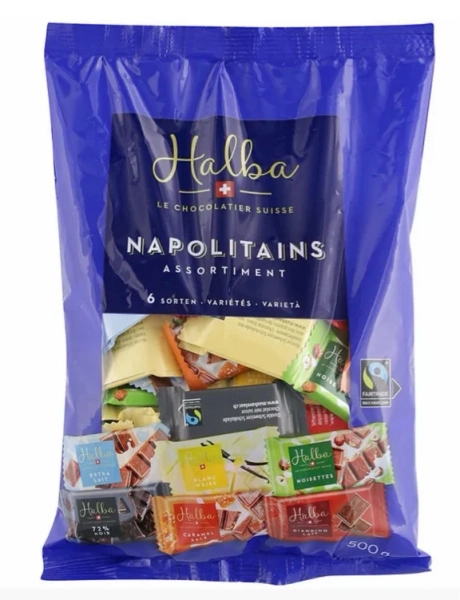 Halba Napolitains Assorted Chocolates 6 Flavors – 500g – Fairtrade Swiss Chocolate – Swiss Food - Online Grocery Store