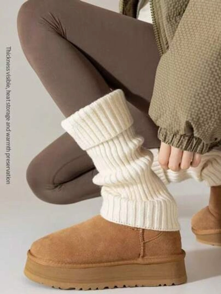 1 Pair Solid Color Casual Polyester Knitted Over-The-Knee Warm Leg Warmers, Fashion Blogger Style For Autumn/Winter