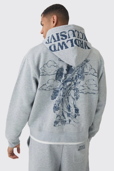 Oversized Boxy Offcl Print Zip Through Hoodie |