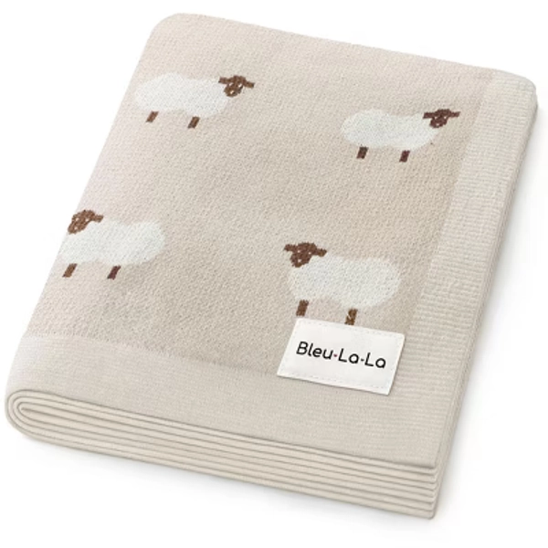 Bleu La La 100% Luxury Cotton Knit Swaddle Receiving Blanket for Blanket for Newborn and Infant Boys and Girls - Sheep - Khaki