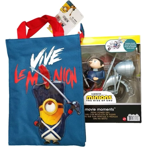Minions Combo Rise of Gru Action Figures Play Set + Viva Le Minion Tote Bag