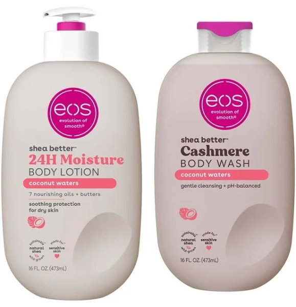 Bundle of eos Shea Butter Lotion & Body Wash, Coconut Waters, for Dryness 16oz, Size: 16 fl oz
