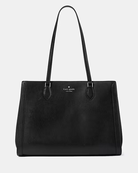 Black Madison Saffiano East West Leather Large Laptop Tote