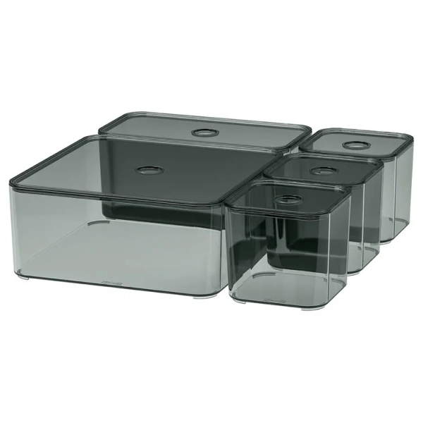 VISSLAÅN Box with lid, set of 5 - gray