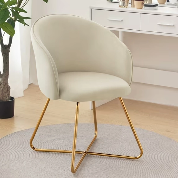 Furniliving Velvet Accent Chair Makeup Vanity Chair with Back Leisure Chair for Living Room,Khaki