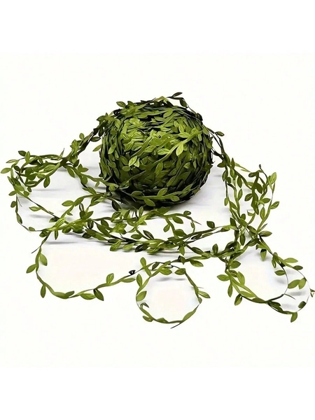 1 Roll/100m Silk-Like Leaf Ribbons, Artificial Vine Leaves Garland Decorative Ribbons, For Party, Wedding, Home Decor Greenery, DIY Crafts, Jewelry Making, Faux Green Leaf Vine Fabric Floral Wreath Materials, Valentine Day, Gift Gifts Birthday Graduation,Fake Plants