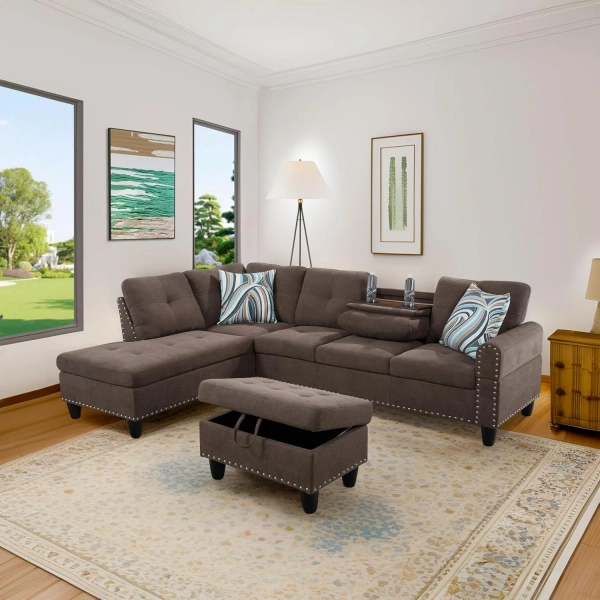 Winston Porter Budapest 97.5'' Wide Brown Corner Sectional-3 Piece Set | Wayfair