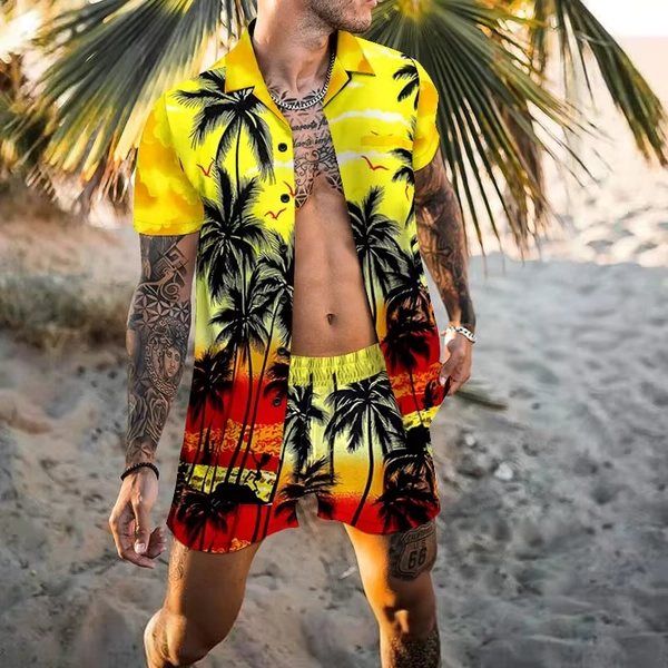 Hawaiian Men Cardigan 2Pcs Sets Summer 3D Print Short Sleeve Button Shirt Beach Shorts Holiday Men's Daily Two Piece Suit - AliExpress 200000343