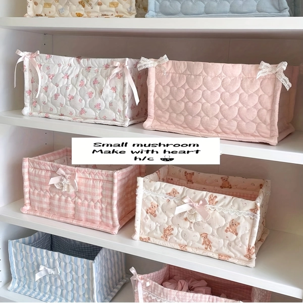 New square cute handmade Ins style desktop sundries storage basket, foldable storage basket, multi-purpose rectangular storage basket for office, bathroom, kitchen, large cosmetic storage box, cosmetics, stationery, snacks, desktop storage basket, Shelf Baskets