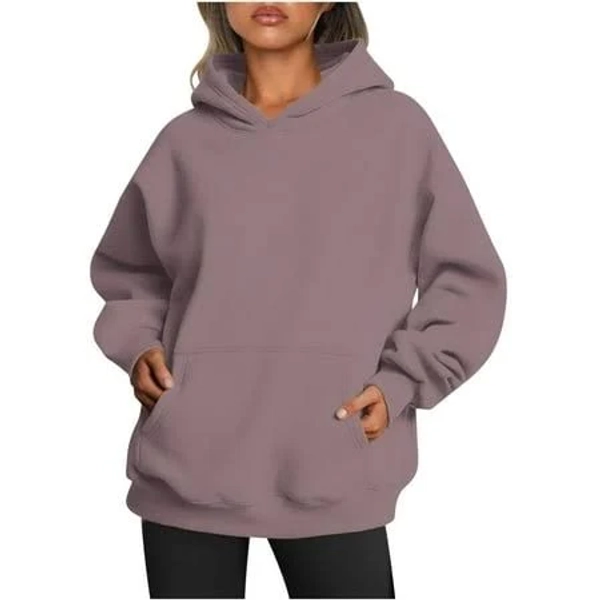 Winter Savings! Titcea Hoodies for Oversized Solid Color Long Sleeve Fleece Sweatshirt Trendy Pullover Sweaters with Pockets Women's