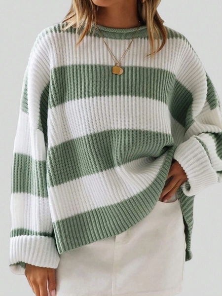 Color Block Drop Shoulder Sweater,Three Quarter Sleeve Tops