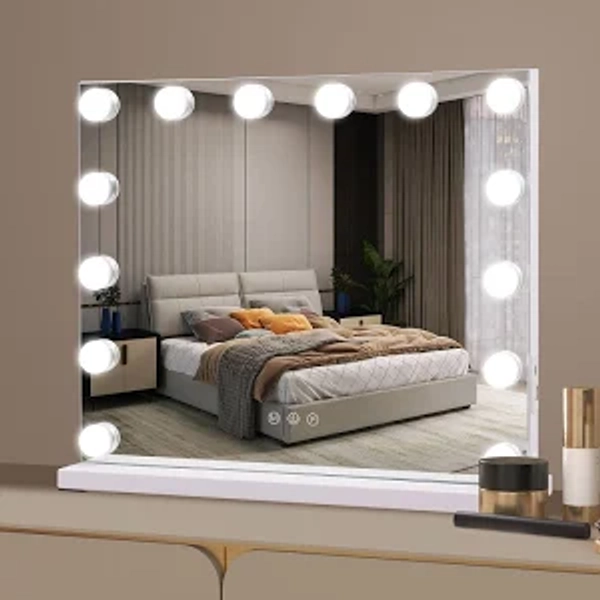 Ruication Hollywood Vanity Mirror with Lights, 50×42cm Large Lighted Makeup Mirror with 14 Dimmable Bulbs, 3 Color Modes, Touch Screen Control,