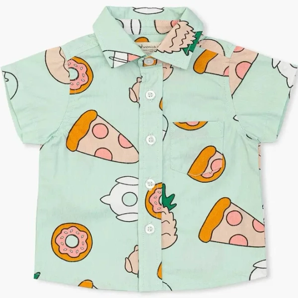Monica + Andy Short Sleeve Oxford Shirt In Pool Party